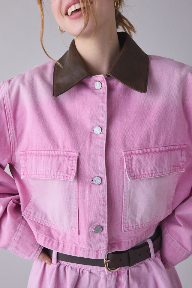 AFRM Tanner Soft Pink Wash Denim Crop Utility Jacket #2