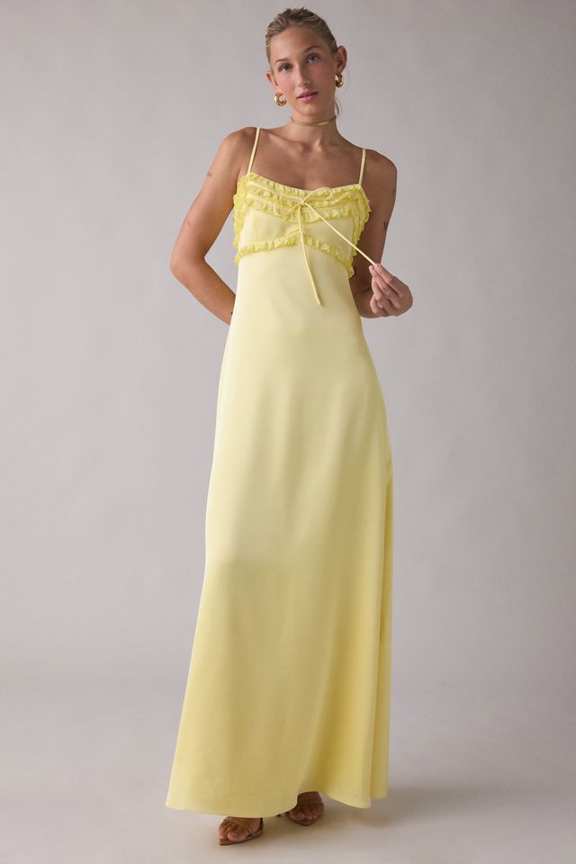 lulus yellow dress Glam Maxi - Backless Maxi Dress - Mustard Dress Go wandering through the wildflowers in the Lulus Garden Explorer Mustard Yellow Floral Print Mini Dress Lulus Wisteria Ruffle Trim Satin