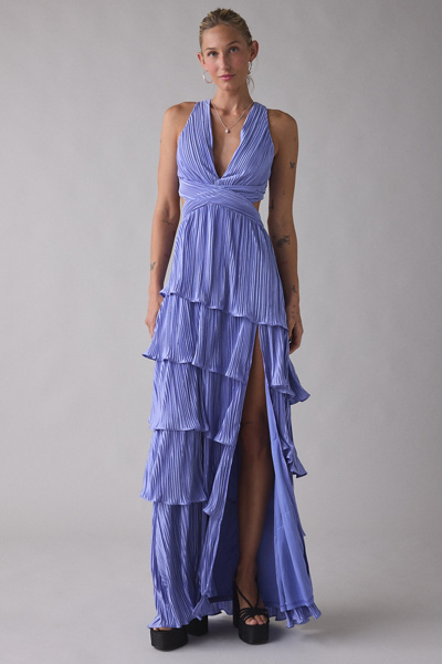 Lulus Holland Satin Pleated Tiered Lace-Up Maxi Dress