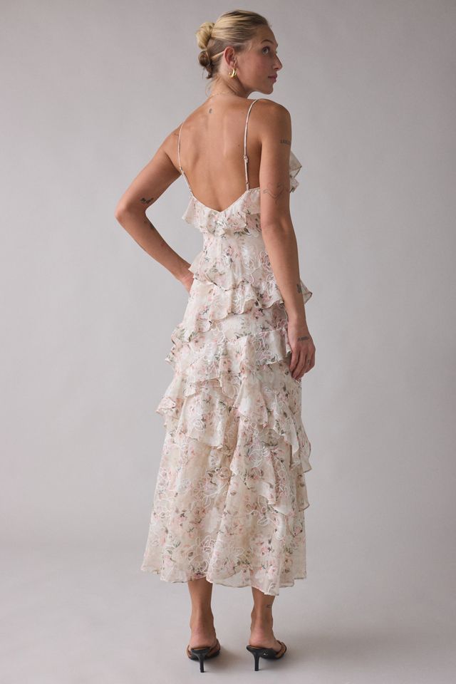 Lulus Bryson Embroidered Floral Asymmetric Ruffle Maxi Dress | Urban  Outfitters