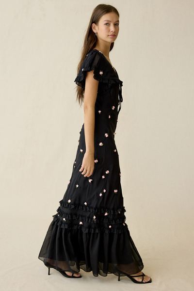 For Love & Lemons Rose Vine Embroidered Maxi Dress