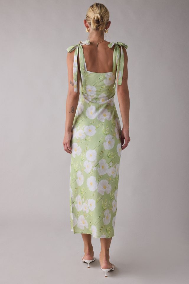 Robe midi en satin à encolure bénitier et bretelles à nouer Sabine Lulus #3