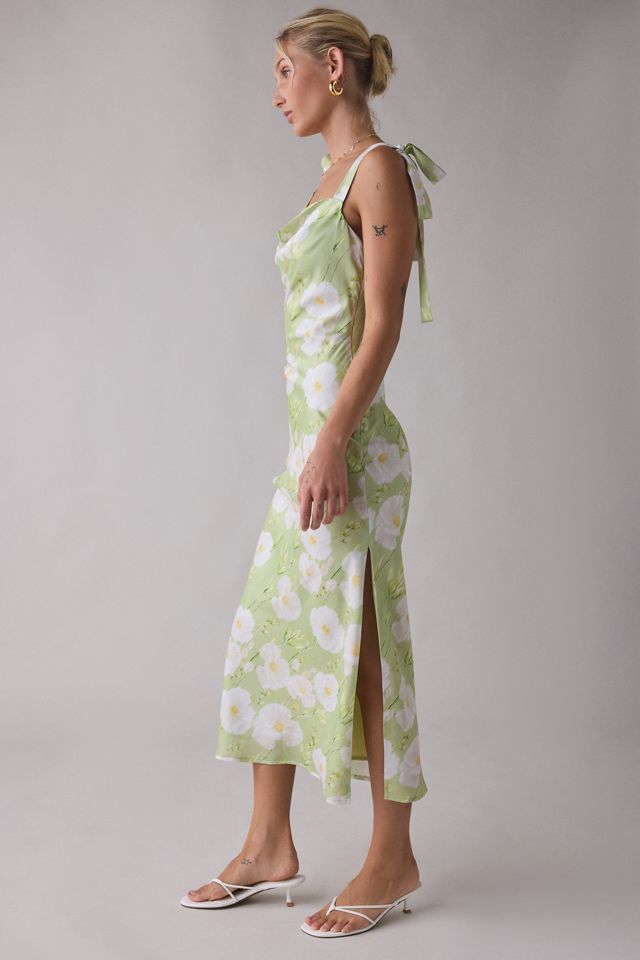 Robe midi en satin à encolure bénitier et bretelles à nouer Sabine Lulus #4