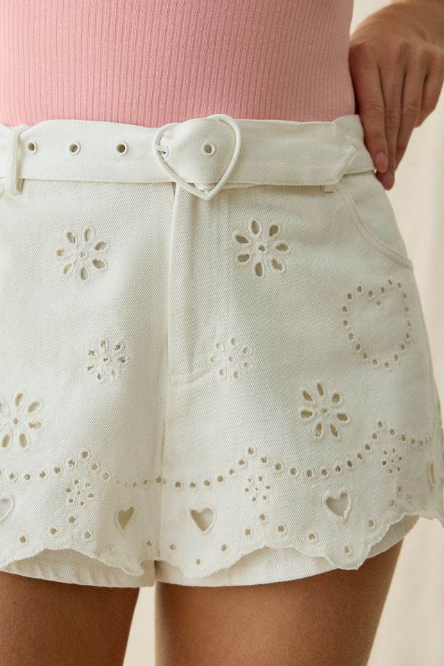 For Love & Lemons Heart Eyelet High-Waisted Denim Shorts #1