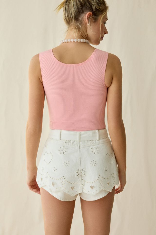 For Love & Lemons Heart Eyelet High-Waisted Denim Shorts #4