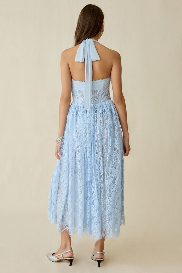 princess polly baby blue dress For Love & Lemons Lakeside Lace Halter Neck Midi Dress