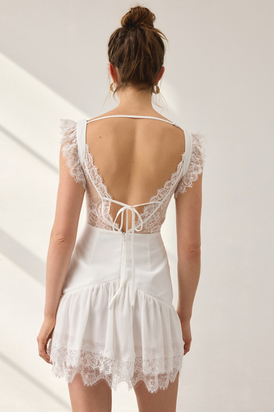 Lulus Ira Lace Trim Tiered Drop Waist Mini Dress
