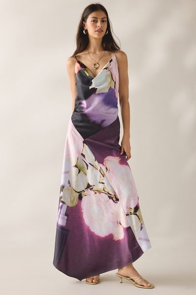 AFRM Paisleigh Animal Block Peony Mesh Halter Maxi Dress | Urban Outfitters