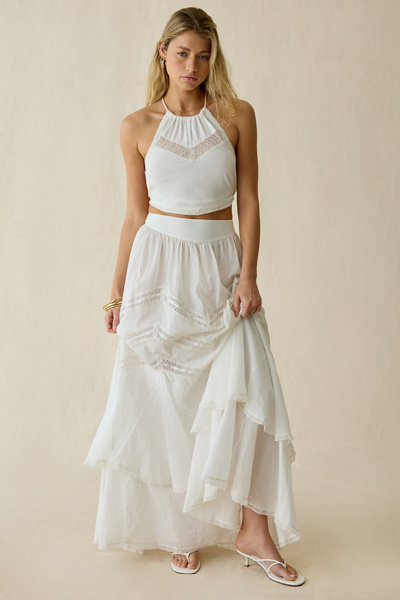 For Love & Lemons Lou Lace Trim Tiered Maxi Skirt | Urban Outfitters