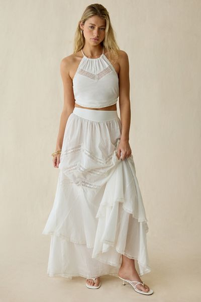 Steve Madden Elisse Lace Trim Tiered Maxi Skirt | Urban Outfitters