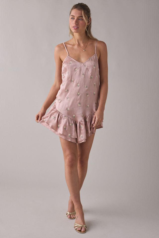 Muse Assembly Dahlia Floral Embroidered Satin Slip Mini Dress | Urban  Outfitters