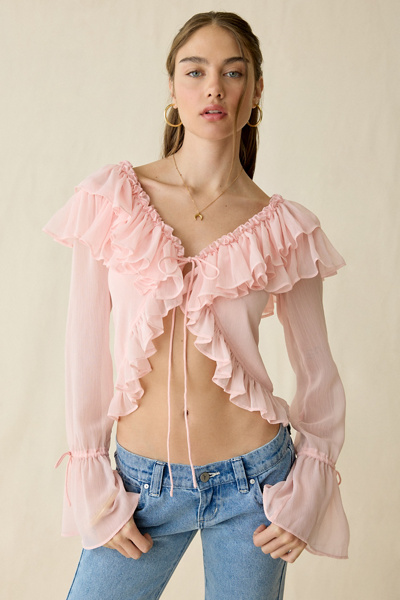 Muse Assembly Ivy Ruffle Flyaway Bell Sleeve Blouse | Urban Outfitters
