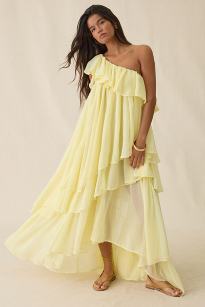 Muse Assembly Lina Asymmetric Tiered One-Shoulder Maxi Dress