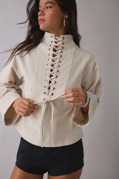 Ghospell Josefa Eyelet Lace-Up Top