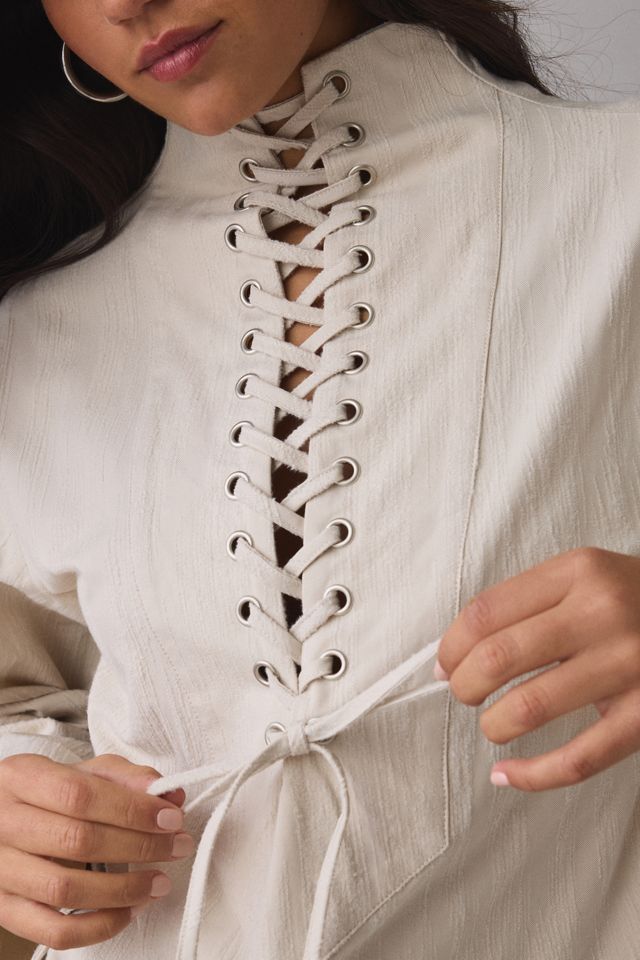 Ghospell Josefa Eyelet Lace-Up Top #1