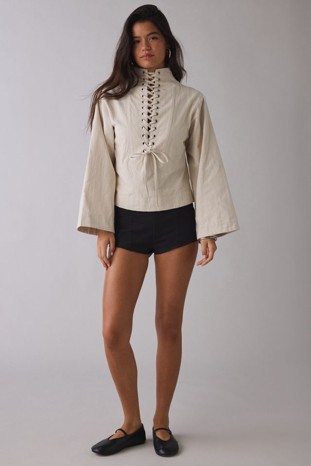Ghospell Josefa Eyelet Lace-Up Top #3
