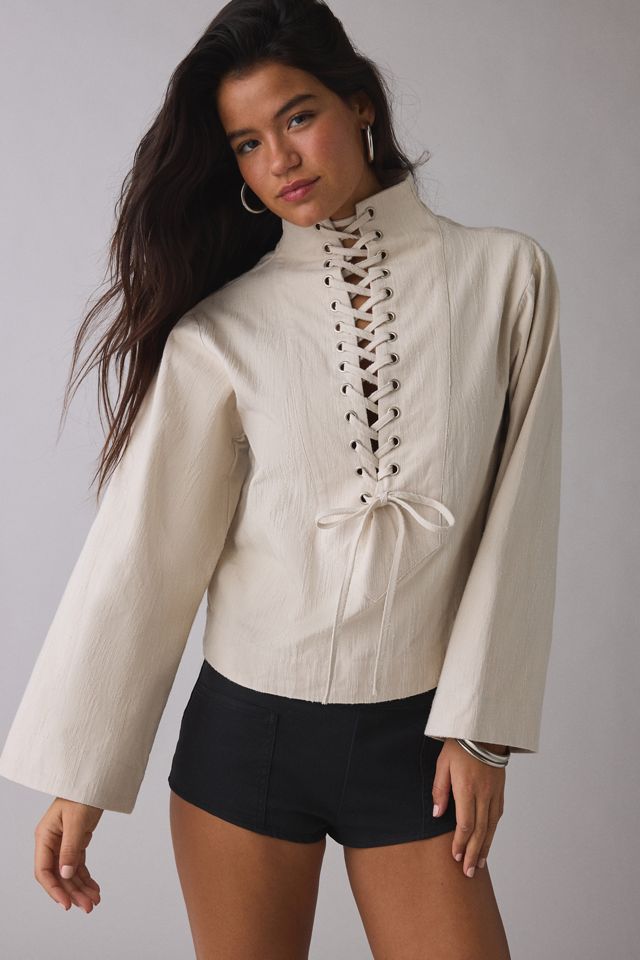Ghospell Josefa Eyelet Lace-Up Top #4