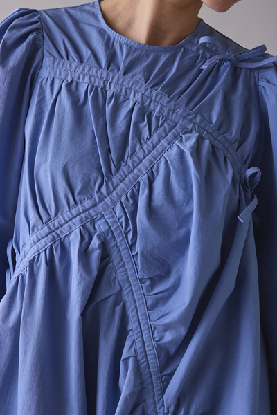 Ghospell Helosia Asymmetric Ruched Tie Long Sleeve Mini Dress