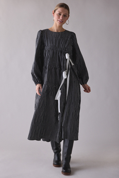 Ghospell Prisha Asymmetric Tie-Front Long Sleeve Midi Dress