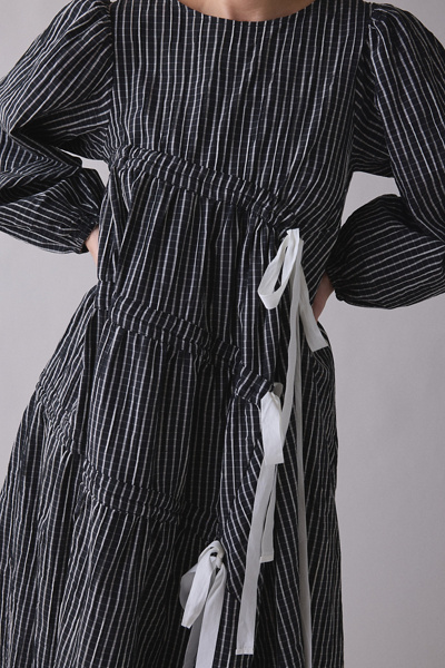 Ghospell Prisha Asymmetric Tie-Front Long Sleeve Midi Dress