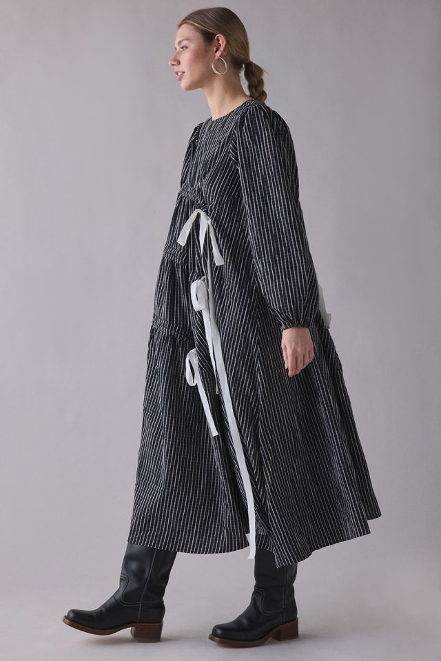 Robe midi à manches longues asymétrique à nœud avant Prisha de Ghospell #3
