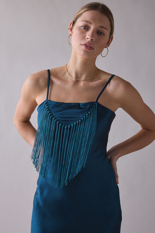 Ghospell Ivy Fringe Trim Slip Midi Dress #1