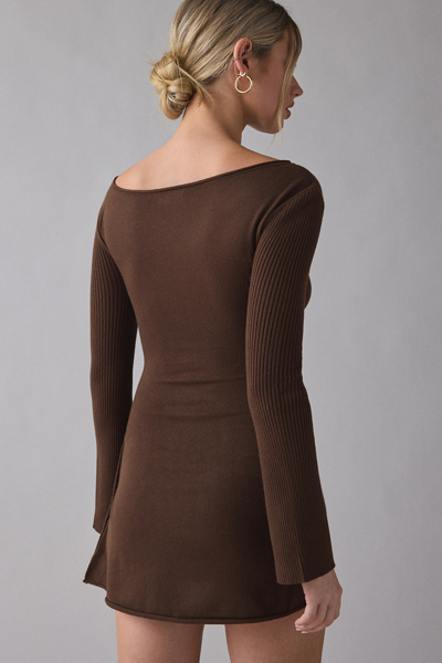 Frankies Bikinis Elsa Cloud Knit Off-The-Shoulder Long Sleeve Mini Dress