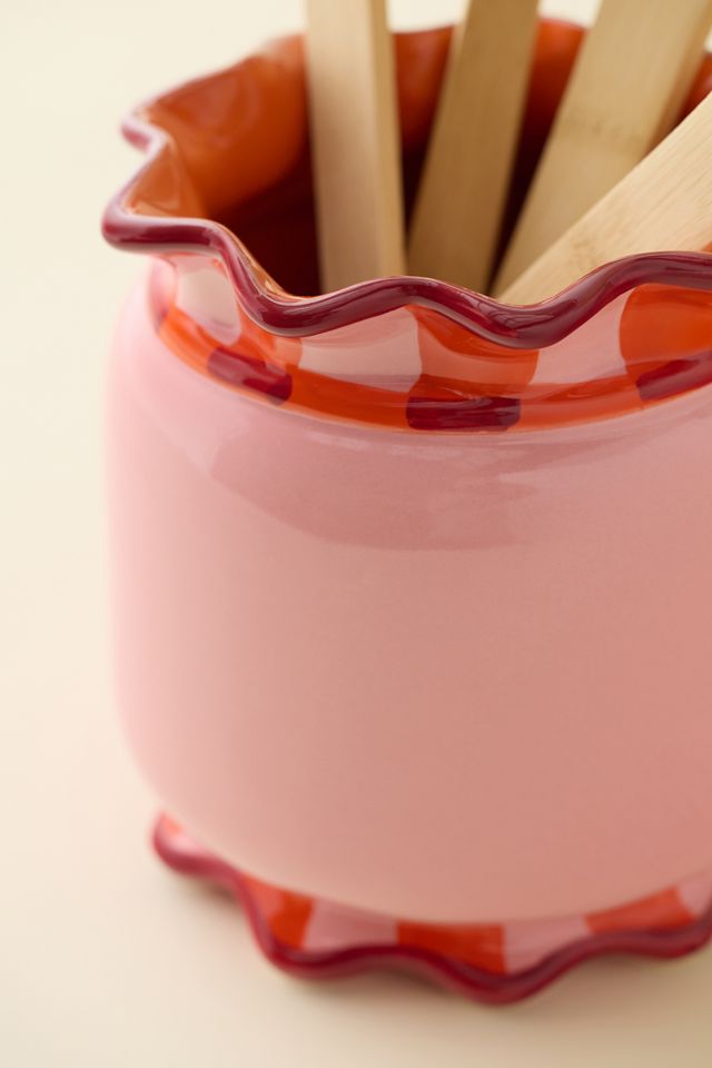Wavy Striped Ceramic Utensil Holder #2
