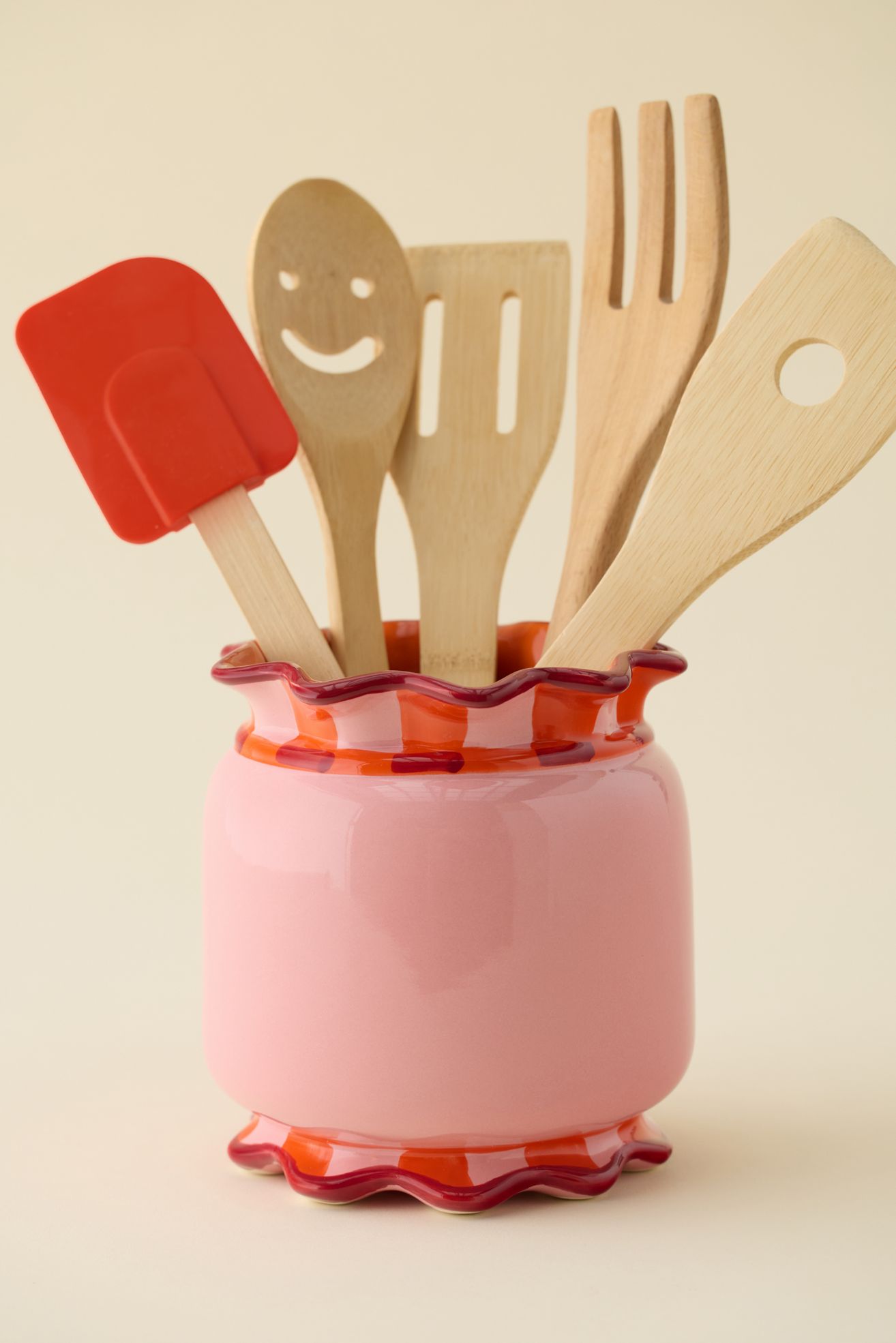 Wavy Striped Ceramic Utensil Holder - Pink, ONE SIZE