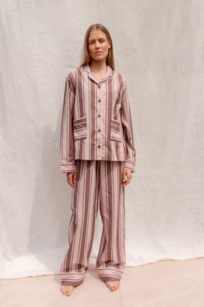 Tbco Cotton Pajama Set Top In Pink Stripe, Women's At Urban Outfitters In Brown