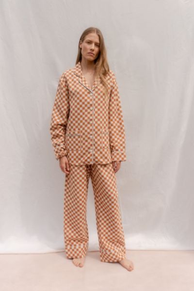 Tbco Cotton Pajama Set Top In Honey Checkerboard, Women's At Urban Outfitters