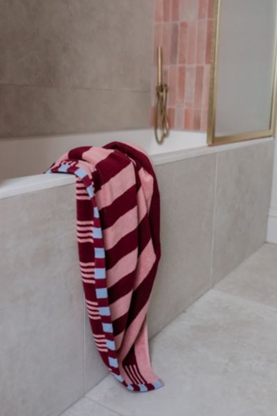 Tbco Terry Cotton Bath Towel In Pink Stripe At Urban Outfitters In Pink