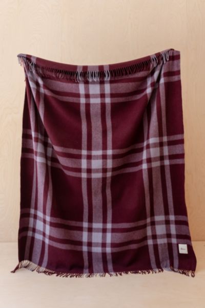 Tbco Recycled Wool Plaid Throw Blanket In Burgundy Modern Tartan At Urban Outfitters In Purple