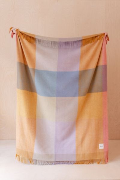 Tbco Recycled Wool Plaid Throw Blanket In Mustard Frame Check At Urban Outfitters In Multi