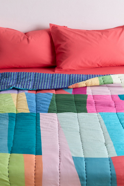 Connie Colorblock & Striped Reversible Cotton Quilt | Urban Outfitters