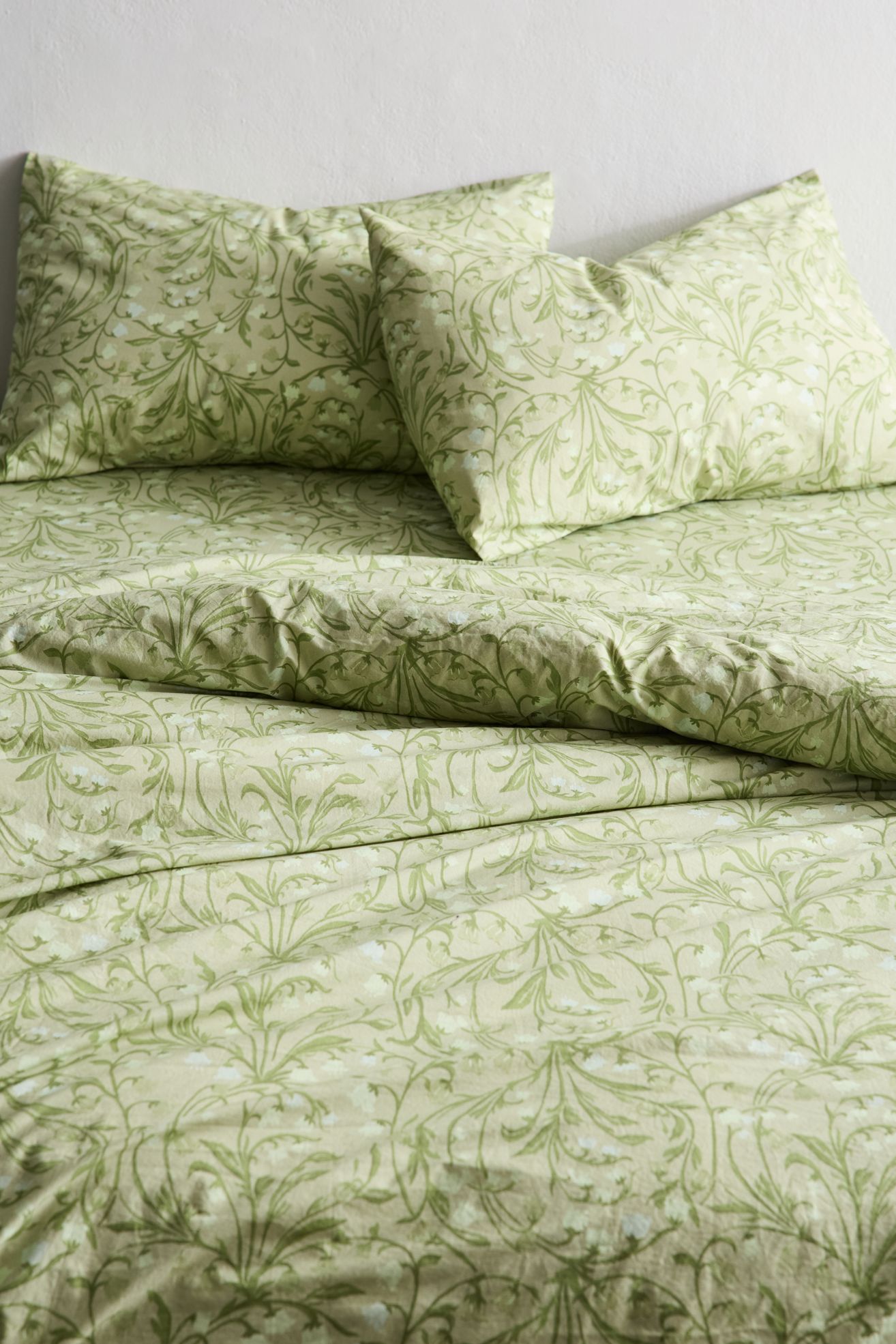Lily Of The Valley Floral Cotton Percale Duvet Cover - Green Multi, KING