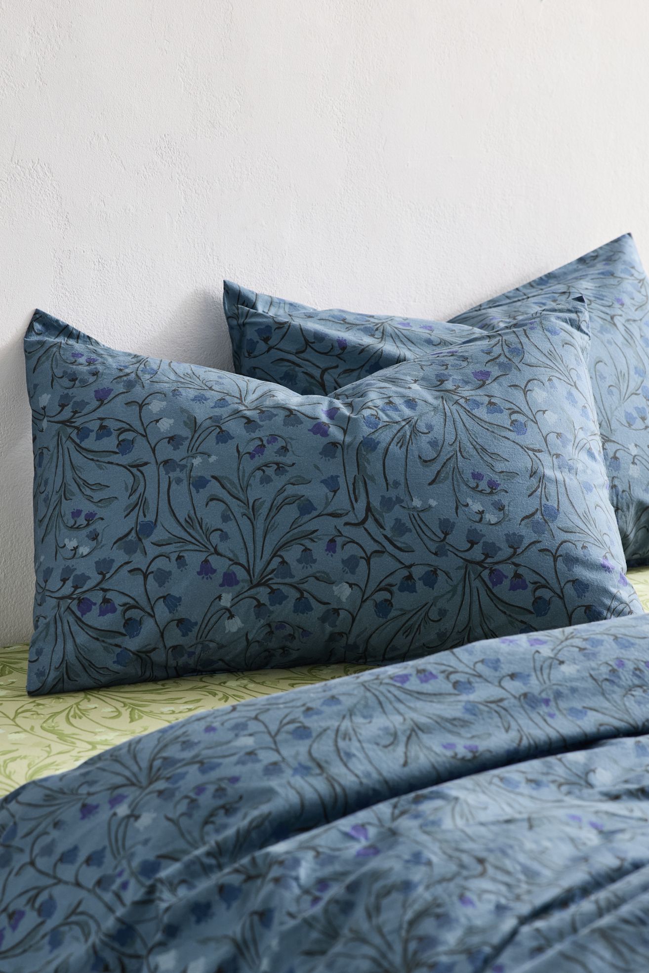 Lily Of The Valley Floral Cotton Percale Sham Set - Dark Blue