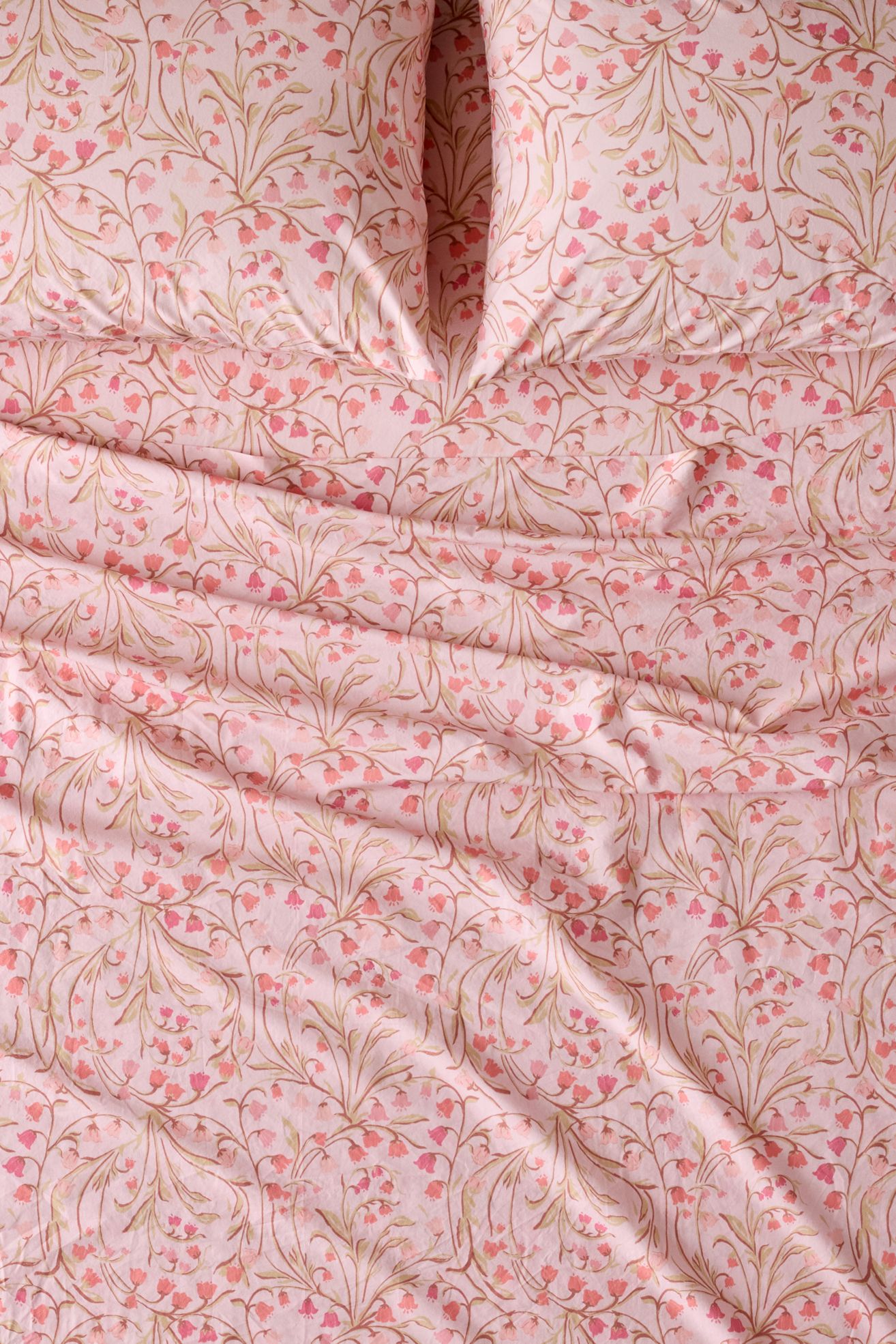Lily Of The Valley Floral Cotton Percale Sheet Set - Pink, QUEEN