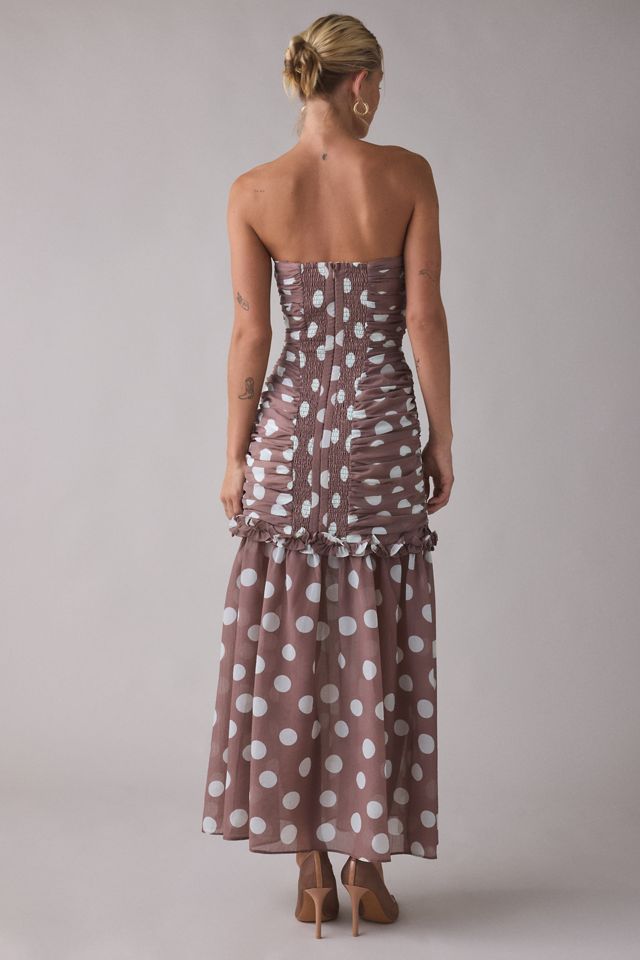 Elliatt Sola Polka Dot Ruched Strapless Maxi Dress #3