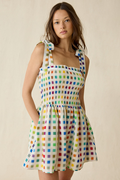 Maude Club Estella Tie-Strap Smocked Mini Dress | Urban Outfitters