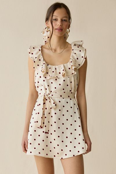 white christmas dresses Lorcan Strapless Ruffle Dotted Midi Dress Oat main image 0