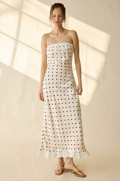 Lulus Nadine Polka Dot Tie-Back Strapless Bubble Midi Dress | Urban  Outfitters