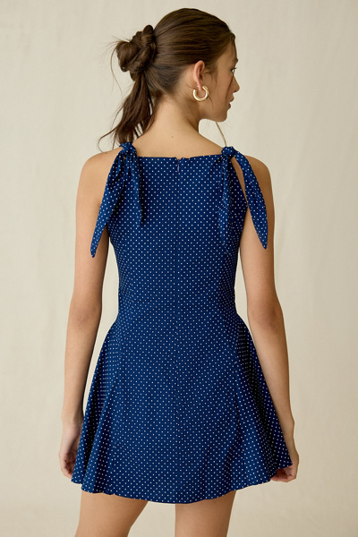 Maude Club Chelsea Tie-Strap Polka Dot Mini Dress