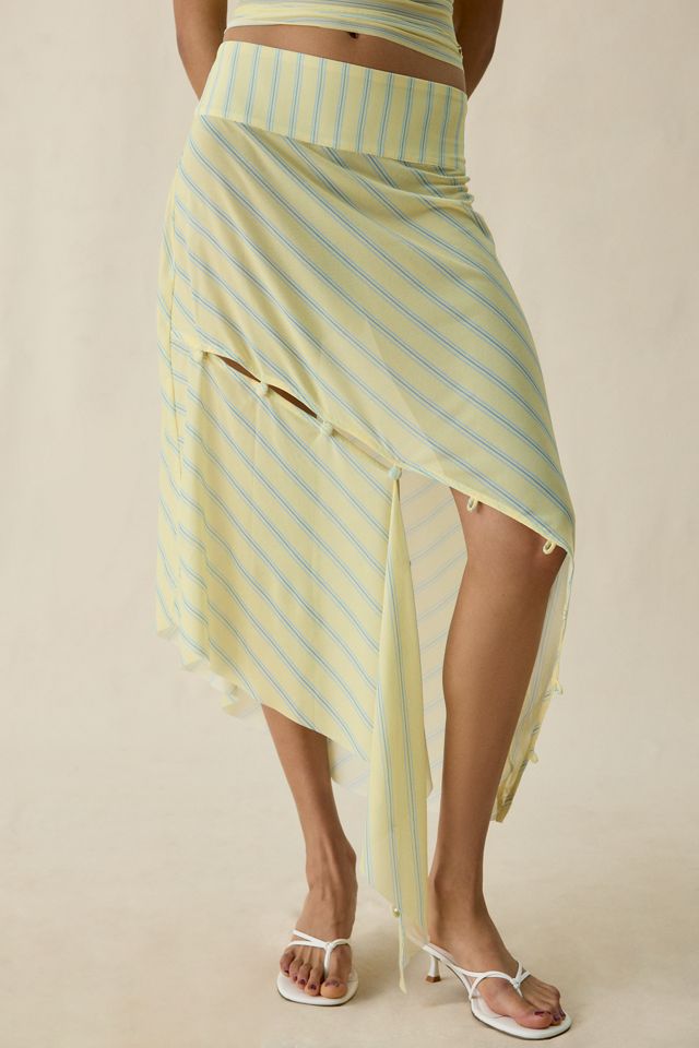 House Of Sunny Striped Sheer Mesh Asymmetric Midi Skirt #1