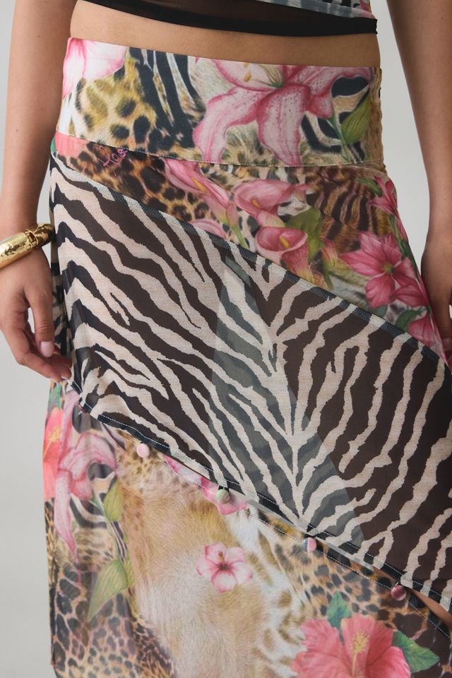 House Of Sunny Sheer Tropical Mesh Asymmetric Midi Skirt #3