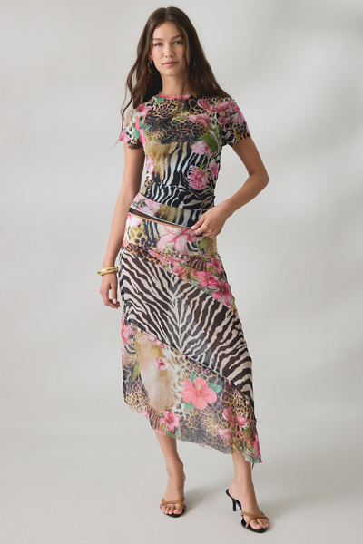 House Of Sunny Tropical Mesh Short Sleeve Top