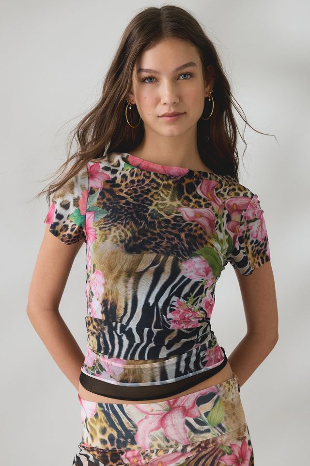 House Of Sunny Tropical Mesh Short Sleeve Top #3