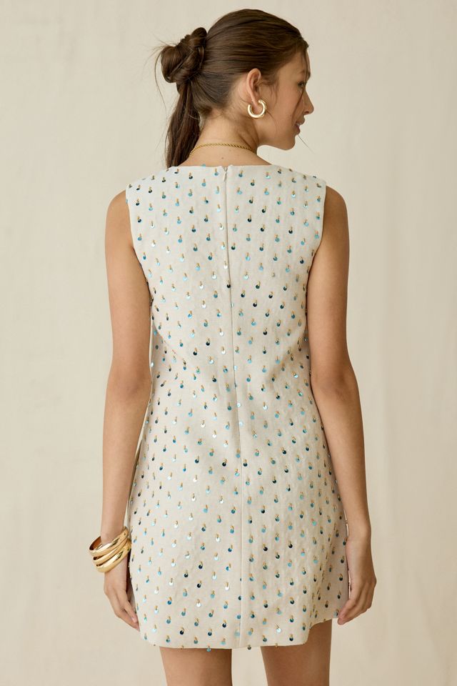 Maude Club Jardin Sequin Beaded Shift Mini Dress | Urban Outfitters