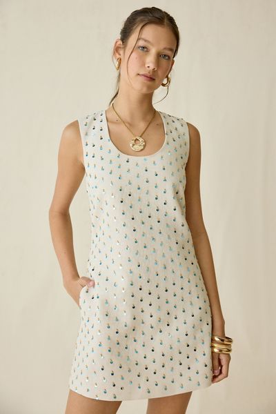 Maude Club Jardin Sequin Beaded Shift Mini Dress