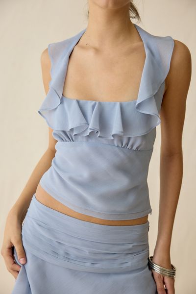 NIA Verbena Sheer Ruffle Halter Neck Top